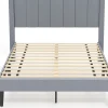 Giantex Lit 140 x 200 avec Sommier sans Matelas, Lit Capitonné avec Tete 140CM en Tissu Velours Doux, Lattes Bois, Charge 250KG (7 Bandes)
