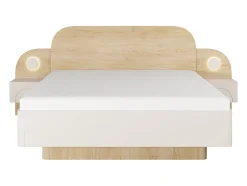 Vente-unique Lit 160 x 200 cm - Avec chevets et LEDs - Coloris : Beige et Naturel + Sommier- DARTAGNO