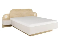 Vente-unique Lit 160 x 200 cm - Avec chevets et LEDs - Coloris : Beige et Naturel + Sommier- DARTAGNO