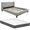 Vente-unique Lit 160 x 200 cm - Gris + Matelas - MARSDENIO Best