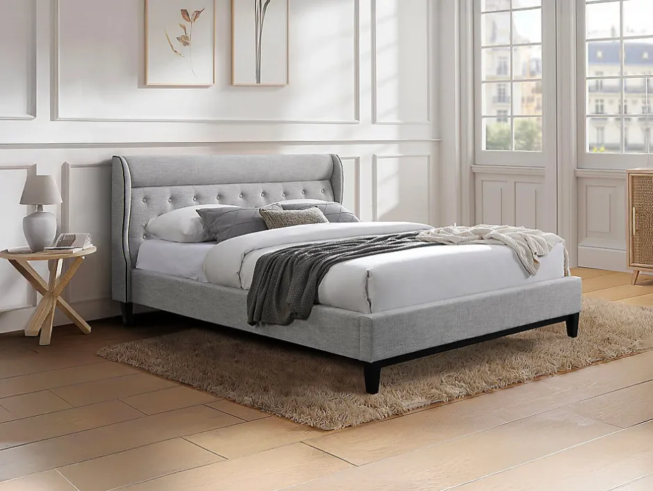 Vente-unique Lit 160 x 200 cm - Gris + Matelas - MARSDENIO Best