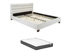 Vente-unique Lit 160 x 200 cm - Simili - Blanc + Matelas - FAUSTIN