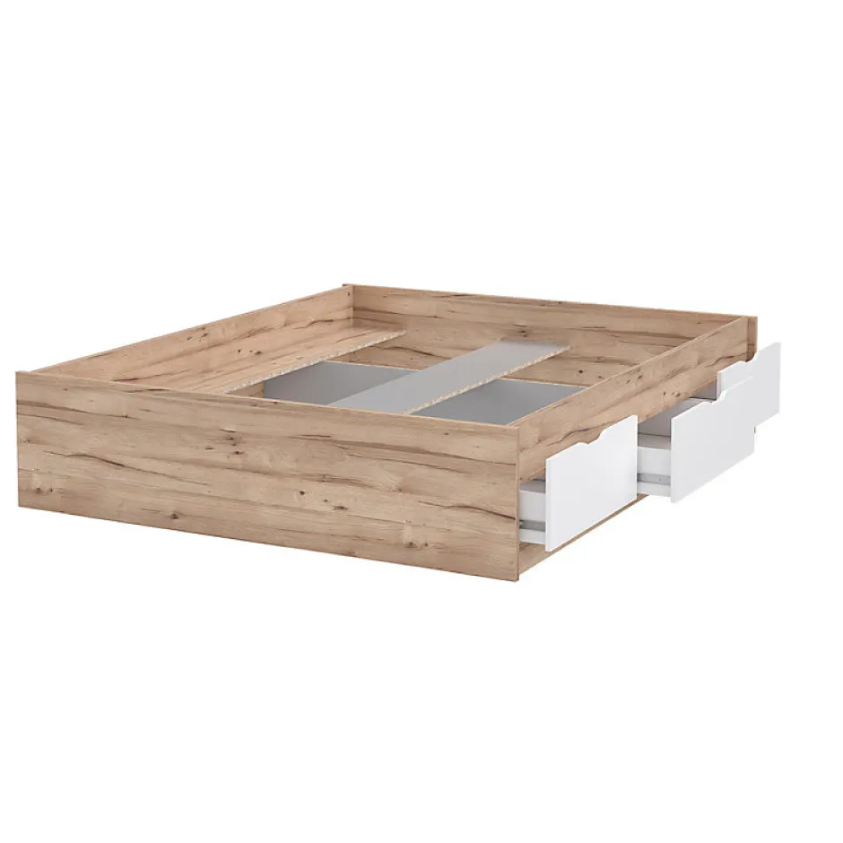 Meubletmoi Lit 160 x 200 cm 3 tiroirs décor chêne naturel et blanc mat - ALBANE Best