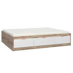 Meubletmoi Lit 160 x 200 cm 3 tiroirs décor chêne naturel et blanc mat - ALBANE Best