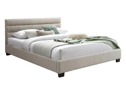 Vente-unique Lit 140 x 190 cm - Tissu - Beige - FAUSTIN