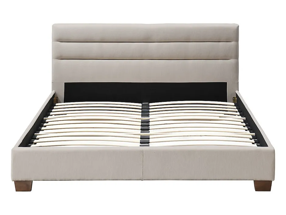 Vente-unique Lit 140 x 190 cm - Tissu - Beige - FAUSTIN