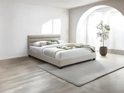 Vente-unique Lit 160 x 200 cm - Tissu - Beige - FAUSTIN Best
