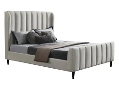 Vente-unique Lit 160 x 200 cm - Tissu avec coutures verticales - Gris clair - CASAGOTI Discount