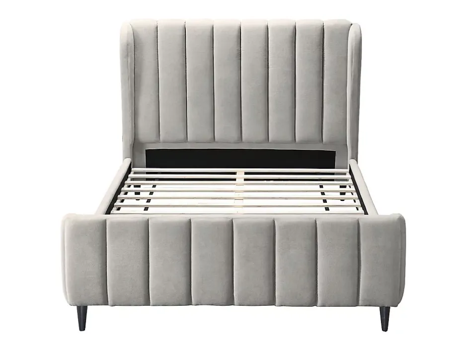 Vente-unique Lit 160 x 200 cm - Tissu avec coutures verticales - Gris clair - CASAGOTI Discount
