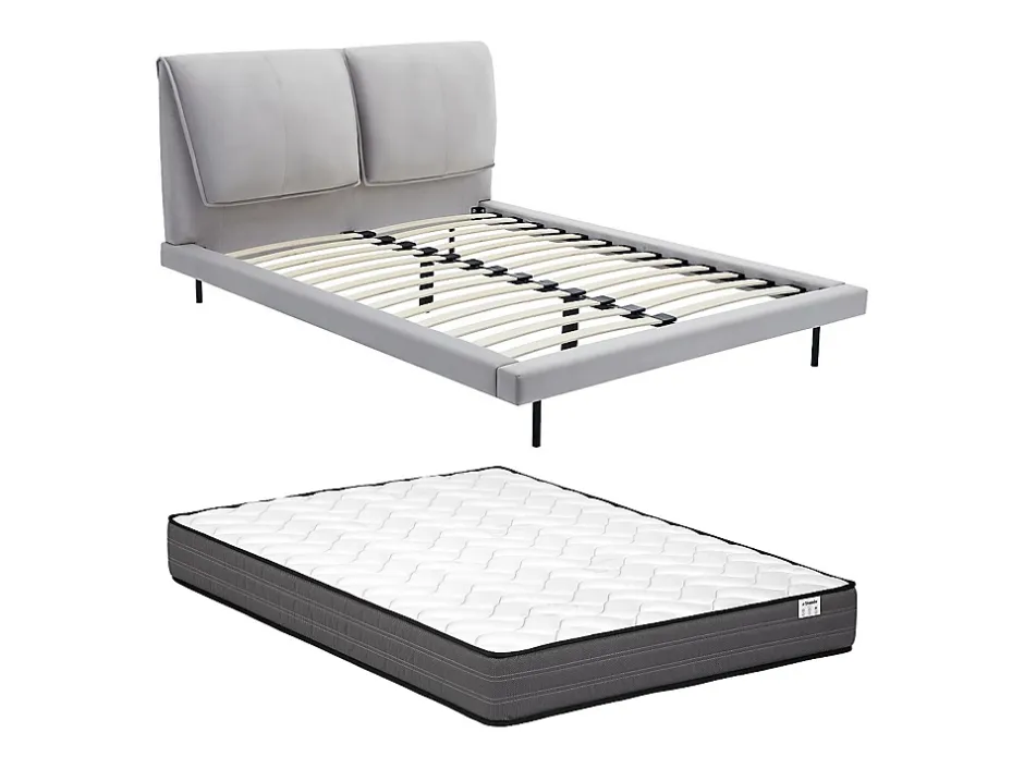 Vente-unique Lit 140 x 190 cm - Velours - Gris + Matelas - IBEDIA Sale