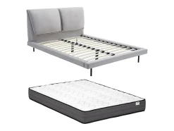 Vente-unique Lit 140 x 190 cm - Velours - Gris + Matelas - IBEDIA Sale
