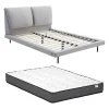 Vente-unique Lit 160 x 200 cm - Velours - Gris + Matelas - IBEDIA