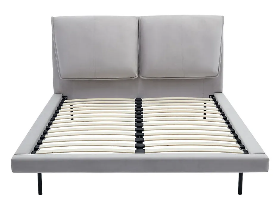 Vente-unique Lit 160 x 200 cm - Velours - Gris + Matelas - IBEDIA