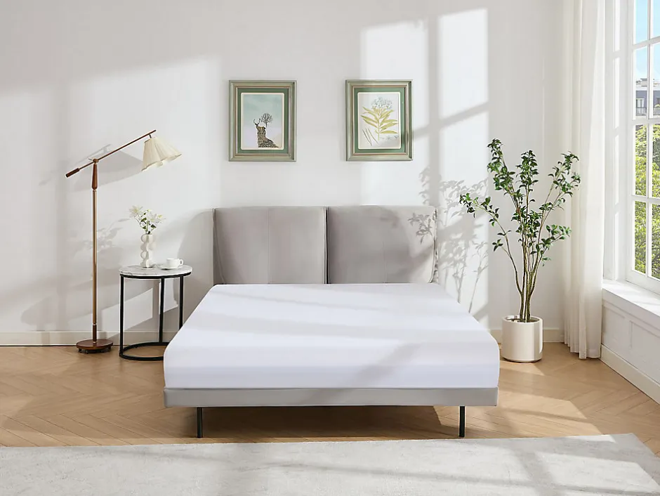Vente-unique Lit 160 x 200 cm - Velours - Gris + Matelas - IBEDIA