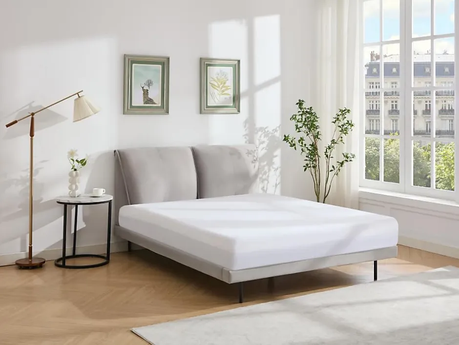 Vente-unique Lit 160 x 200 cm - Velours - Gris - IBEDIA Sale
