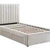 Vente-unique Lit 90 x 190 cm avec 2 tiroirs - Tissu - Beige - SARAH