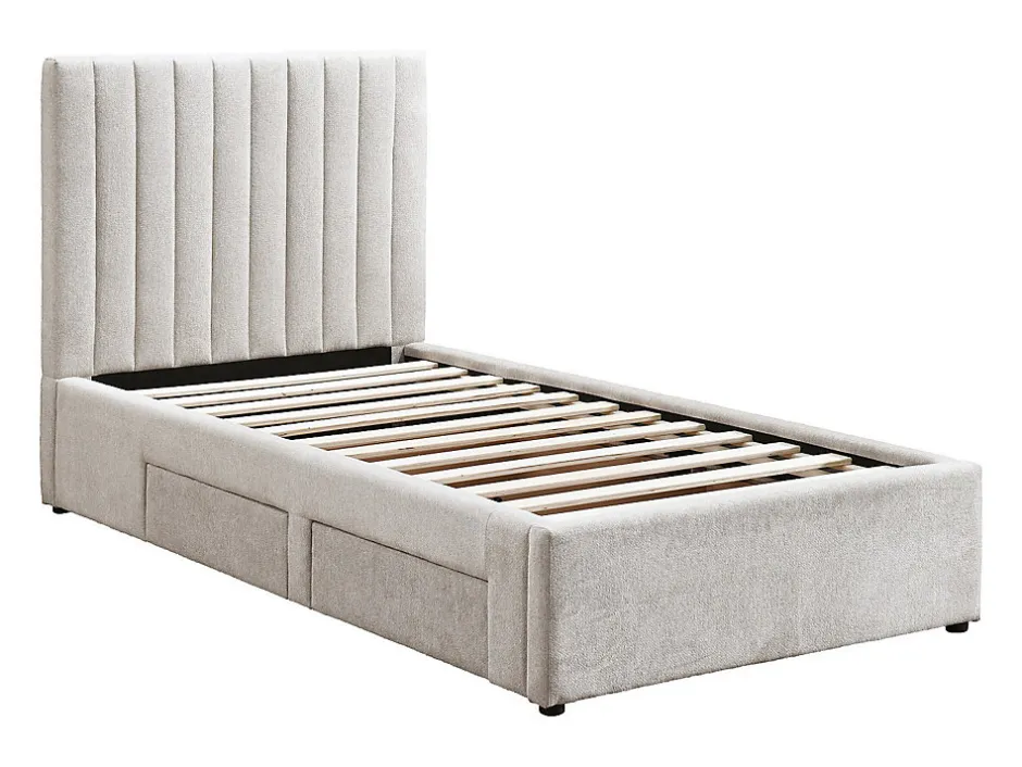 Vente-unique Lit 90 x 190 cm avec 2 tiroirs - Tissu - Beige - SARAH