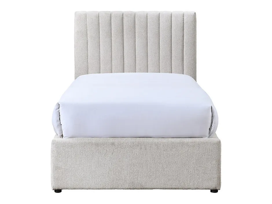 Vente-unique Lit 90 x 190 cm avec 2 tiroirs - Tissu - Beige - SARAH