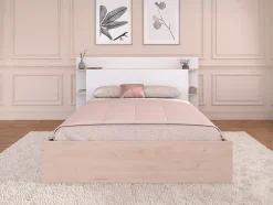 Vente-unique Lit 140 x 190/200 cm avec 4 tiroirs - Coloris : Naturel et blanc + Sommier - TILONIDE Clearance