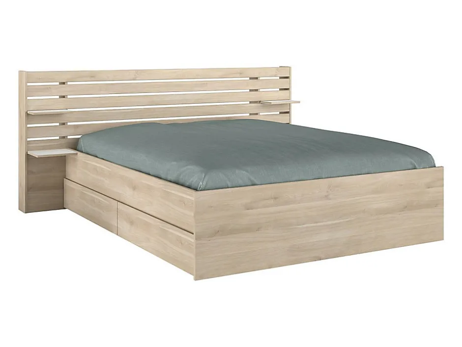 Vente-unique Lit 160 x 200 cm avec 4 tiroirs - Coloris : Naturel + Sommier + Matelas - TENALIA II
