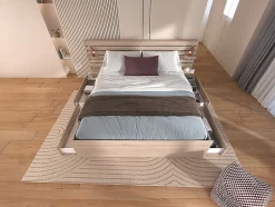 Vente-unique Lit 140 x 190/200 cm avec 4 tiroirs - Coloris : Naturel - TENALIA II