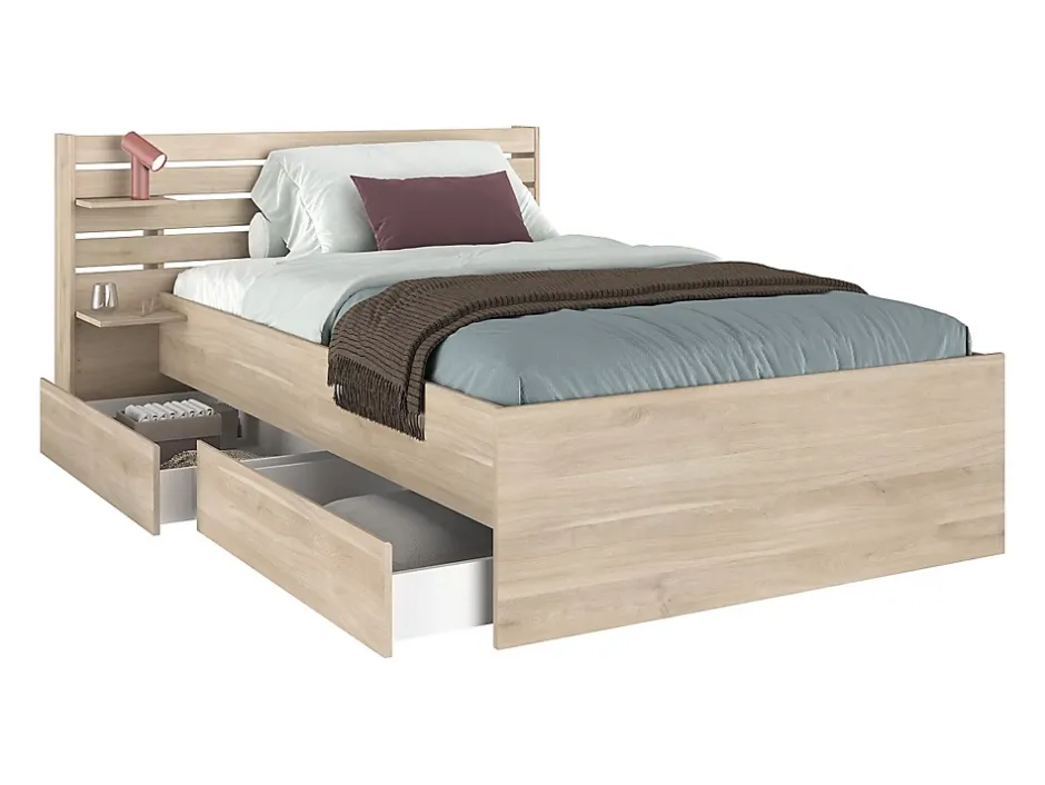 Vente-unique Lit 120 x 190 cm avec 4 tiroirs - Coloris : Naturel + Sommier + Matelas - TENALIA Sale