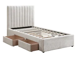 Vente-unique Lit 90 x 190 cm avec 2 tiroirs - Tissu - Beige + Matelas - SARAH
