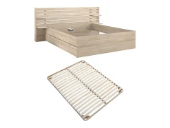 Vente-unique Lit 180 x 200 cm avec 4 tiroirs - Coloris : Naturel + Sommier - TENALIA