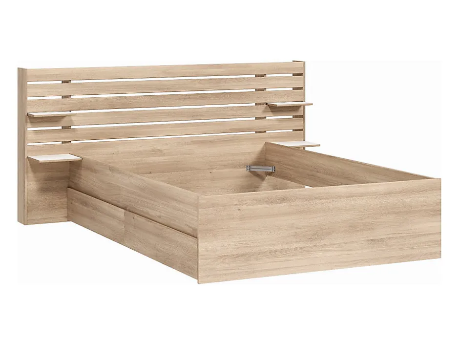 Vente-unique Lit 140 x 190/200 cm avec 4 tiroirs - Coloris : Naturel + Sommier + Matelas - TENALIA II
