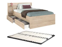 Vente-unique Lit 120 x 190 cm avec 4 tiroirs - Coloris : Naturel + Sommier - TENALIA
