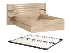 Vente-unique Lit 160 x 200 cm avec 4 tiroirs - Coloris : Naturel + Sommier - TENALIA II Outlet