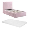Vente-unique Lit 90 x 190 cm avec 2 tiroirs - Tissu - Rose + Matelas - SARAH