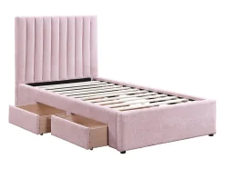 Vente-unique Lit 90 x 190 cm avec 2 tiroirs - Tissu - Rose + Matelas - SARAH
