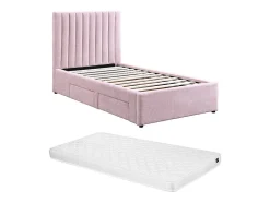 Vente-unique Lit 90 x 190 cm avec 2 tiroirs - Tissu - Rose + Matelas - SARAH