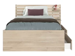 Vente-unique Lit 120 x 190 cm avec rangements - Coloris : Naturel + Sommier + Matelas - TENALIA