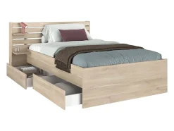 Vente-unique Lit 120 x 190 cm avec rangements - Coloris : Naturel + Sommier + Matelas - TENALIA