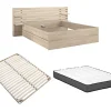 Vente-unique Lit 180 x 200 cm avec rangements - Coloris : Naturel + Sommier + Matelas - TENALIA