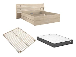 Vente-unique Lit 180 x 200 cm avec rangements - Coloris : Naturel + Sommier + Matelas - TENALIA