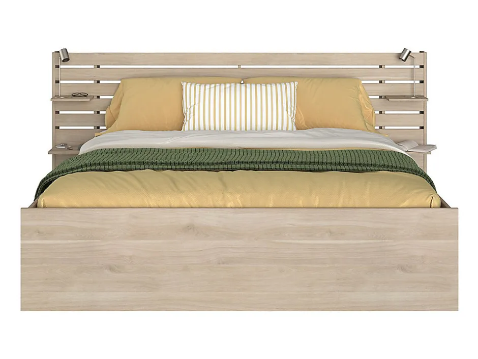 Vente-unique Lit 180 x 200 cm avec rangements - Coloris : Naturel + Sommier + Matelas - TENALIA