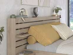 Vente-unique Lit 180 x 200 cm avec rangements - Coloris : Naturel + Sommier + Matelas - TENALIA