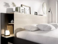 Vente-unique Lit 140 x 190 cm avec rangements - Coloris : Naturel et noir + Sommier + Matelas - KEROSIA Best