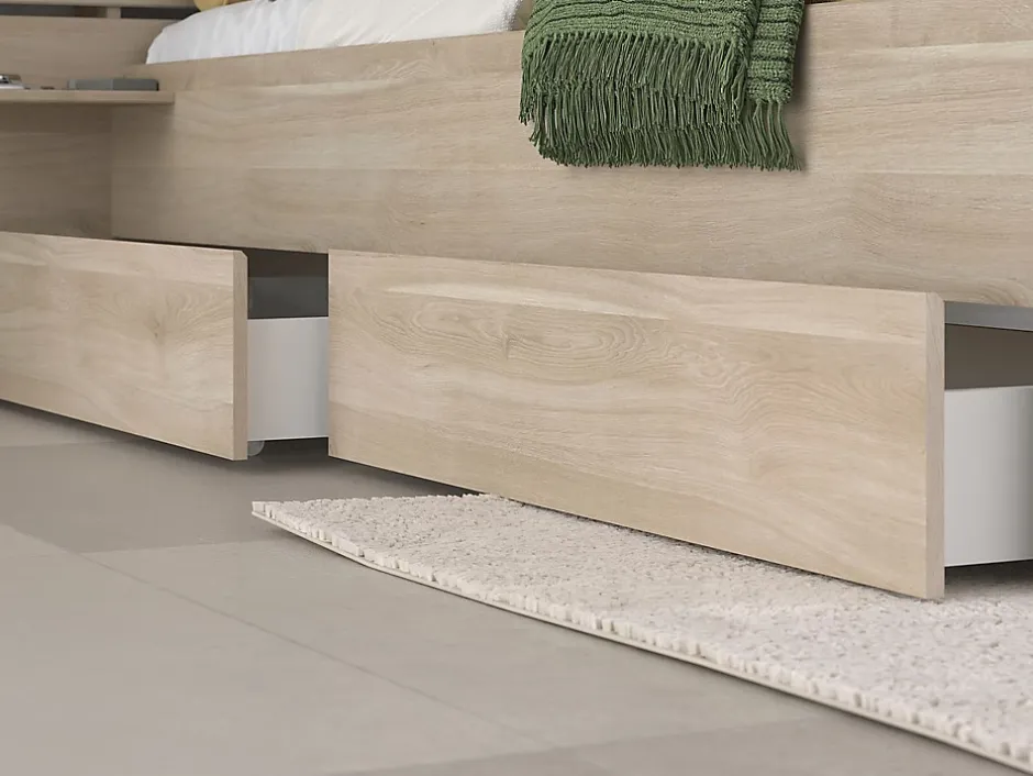 Vente-unique Lit 180 x 200 cm avec rangements - Coloris : Naturel + Sommier - TENALIA Hot