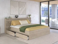Vente-unique Lit 180 x 200 cm avec rangements - Coloris : Naturel + Sommier - TENALIA Hot