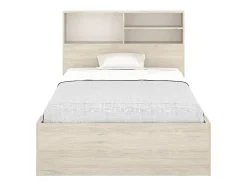 Vente-unique Lit 120 x 190 cm avec rangements - Coloris : Naturel et blanc + Sommier - VARDIEL Outlet