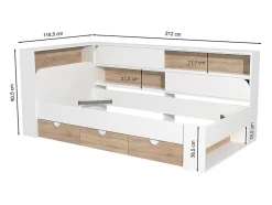 Vente-unique Lit 90 x 190 cm avec rangements - Coloris : Blanc et naturel + Sommier + Matelas - TAMADU
