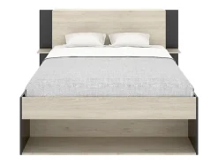 Vente-unique Lit 140 x 190 cm avec rangements - Coloris : Naturel et noir - KEROSIA Outlet