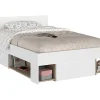 Vente-unique Lit 120 x 190/200 cm avec rangements - Blanc et naturel - KINSELIA