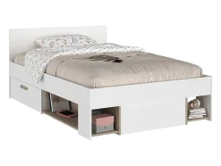 Vente-unique Lit 120 x 190/200 cm avec rangements - Blanc et naturel - KINSELIA