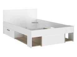 Vente-unique Lit 120 x 190/200 cm avec rangements - Blanc et naturel - KINSELIA