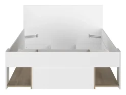 Vente-unique Lit 120 x 190/200 cm avec rangements - Blanc et naturel - KINSELIA